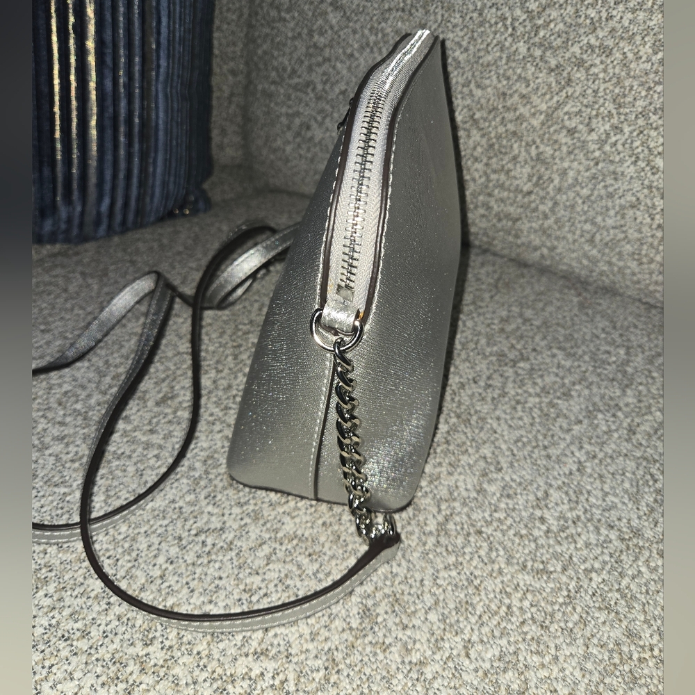 Michael Kors Metallic Silver Crossbody Dome Bag - Picture 2 of 5